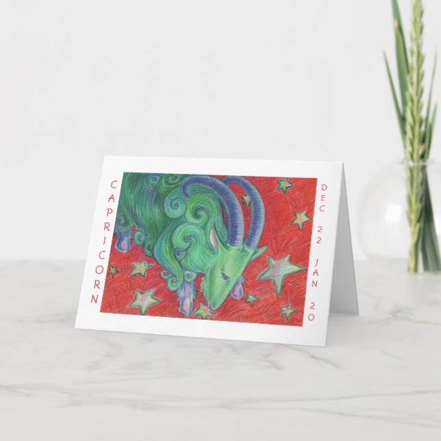 Zodiac Capricorn  'Happy Birthday' card white (Front)