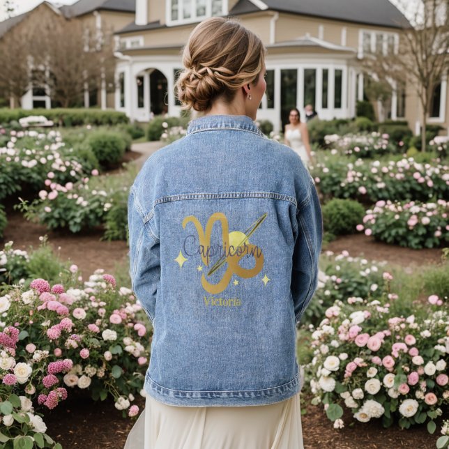Zodiac Capricorn Personalised Jean Denim Jacket (Wedding Back)
