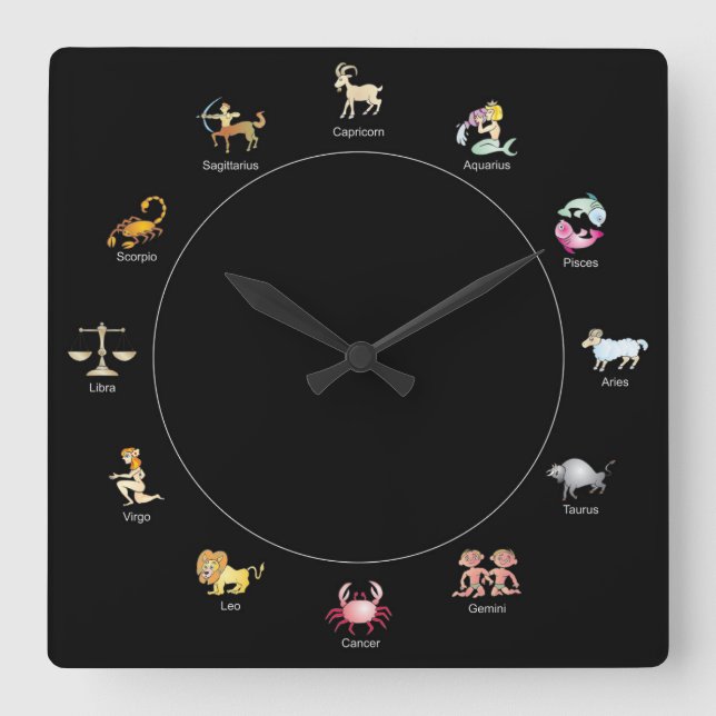 Zodiac Cartoon Symbol Square Wall Clock (Front)