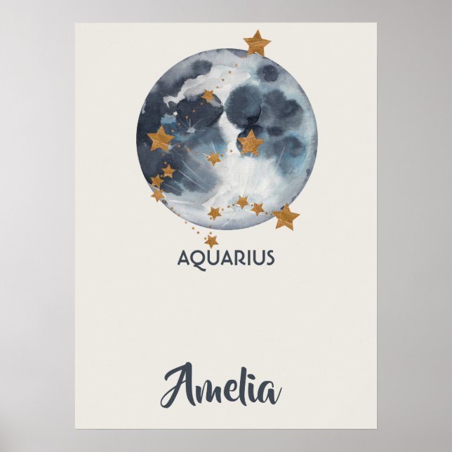 Zodiac Celestial Aquarius Nursery Wall Art (Front)