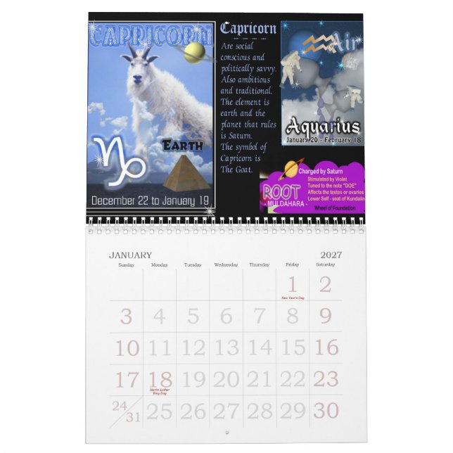 Zodiac & Chakra Calendar (Jan 2027)