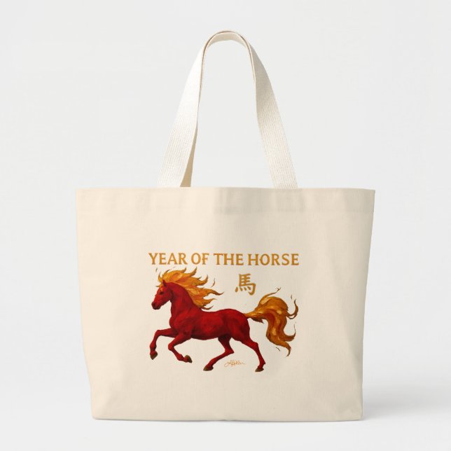 Zodiac Chinese New Year 2026 Yang Fire Horse Large Tote Bag (Front)