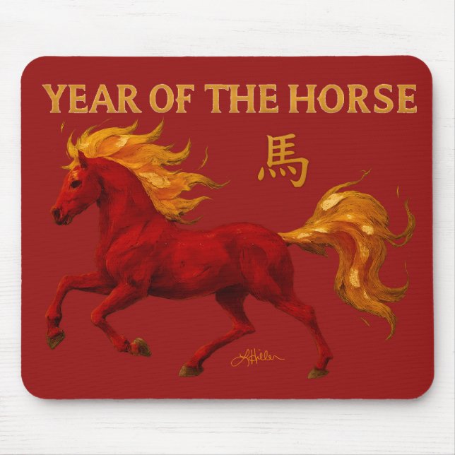 Zodiac Chinese New Year 2026 Yang Fire Horse Mouse Mat (Front)
