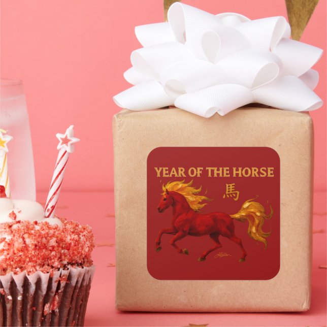 Zodiac Chinese New Year 2026 Yang Fire Horse Square Sticker (Party)