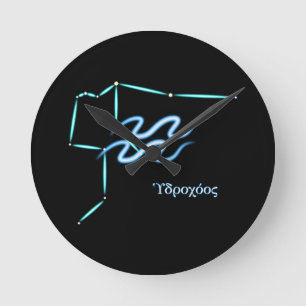 Zodiac Constellation Aquarius Round Clock