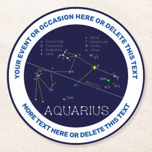 Zodiac Constellation Aquarius Round Paper Coaster