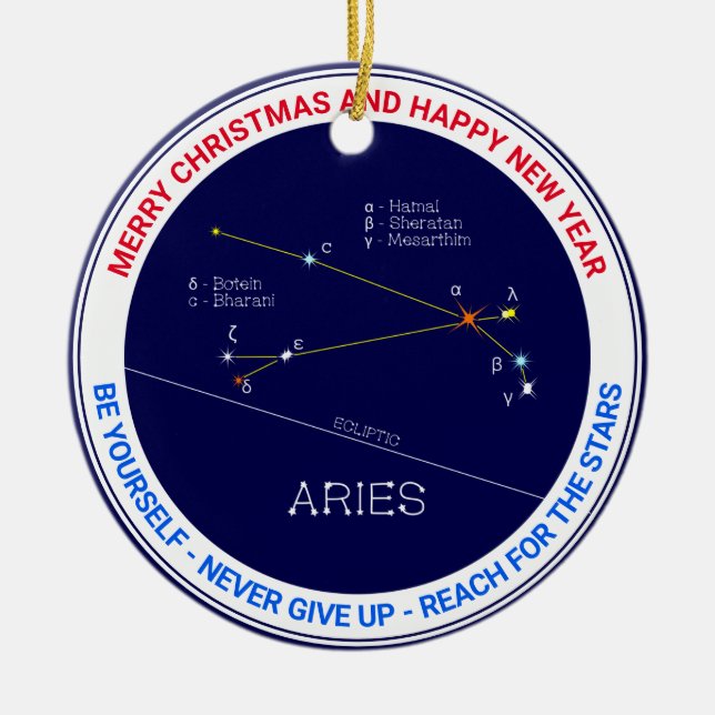 Zodiac Constellation Aries Ceramic Tree Decoration (Front)