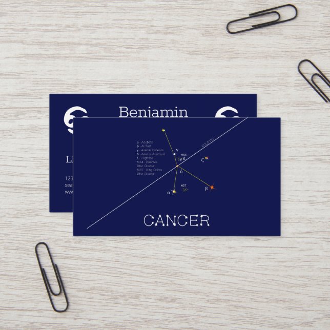 Zodiac Constellation Cancer Business Card (Front/Back In Situ)