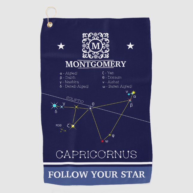 Zodiac Constellation Capricornus Golf Towel (Front)
