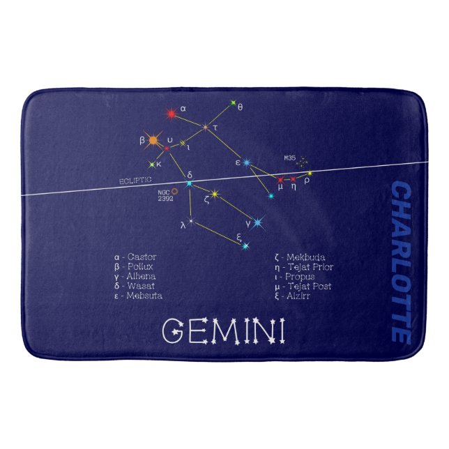 Zodiac Constellation Gemini Bath Mat (Front)