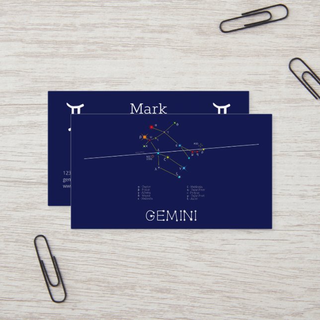 Zodiac Constellation Gemini Business Card (Front/Back In Situ)