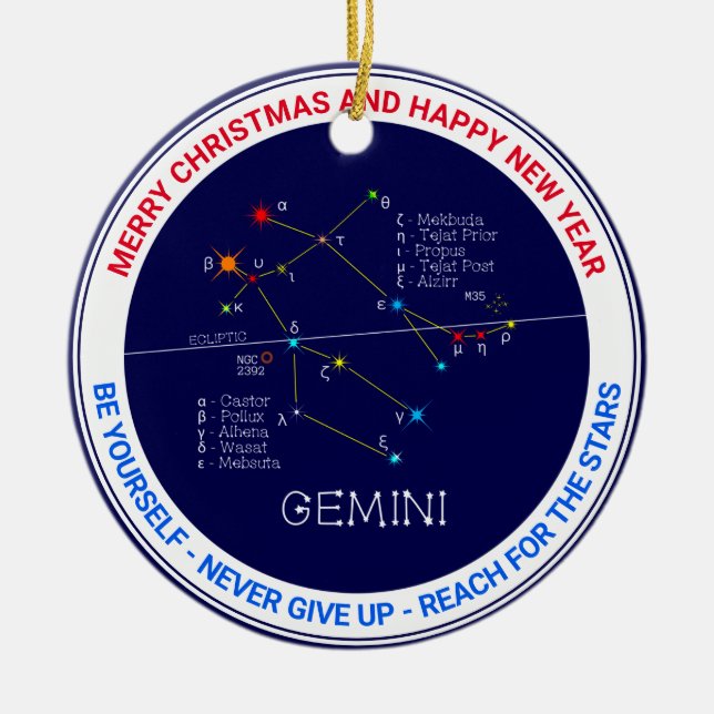 Zodiac Constellation Gemini Ceramic Tree Decoration (Front)