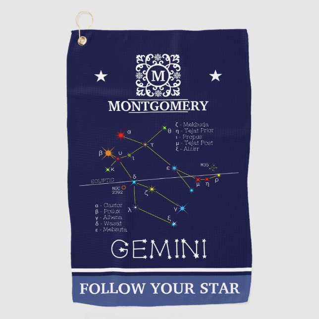 Zodiac Constellation Gemini Golf Towel (Front)