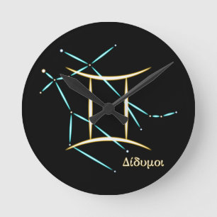 Zodiac Constellation Gemini Round Clock