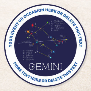 Zodiac Constellation Gemini Round Paper Coaster