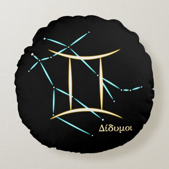 Zodiac Constellation Gemini Round Pillow (Front)