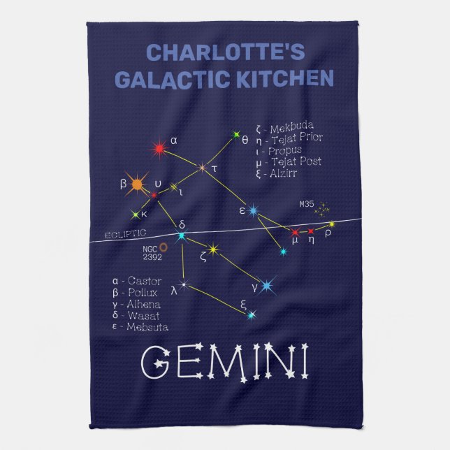 Zodiac Constellation Gemini Tea Towel (Vertical)