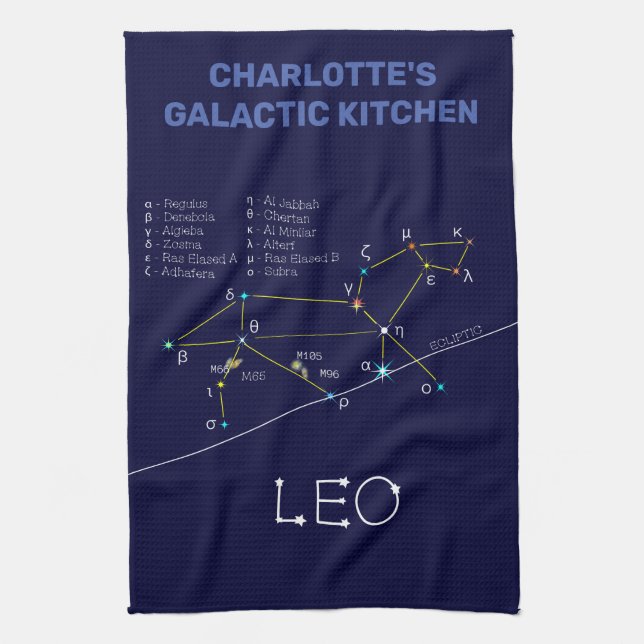 Zodiac Constellation Leo Tea Towel (Vertical)