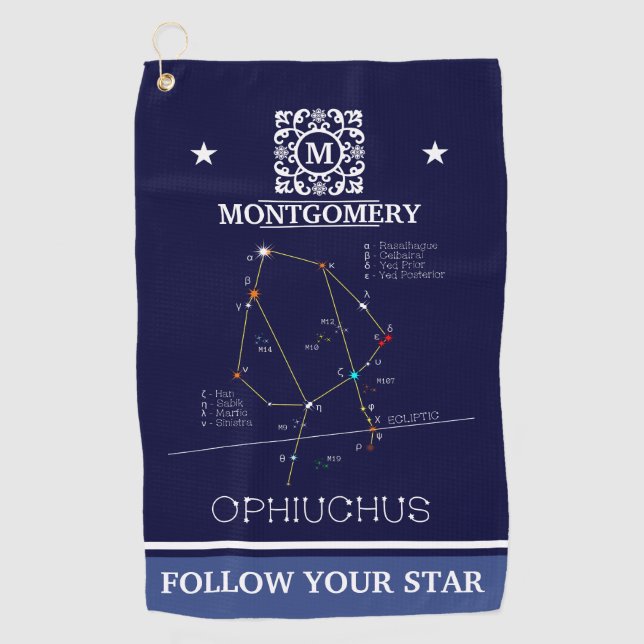 Zodiac Constellation Ophiuchus Golf Towel (Front)