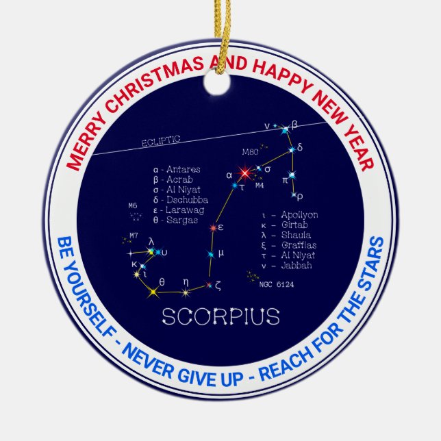 Zodiac Constellation Scorpius Ceramic Tree Decoration (Front)