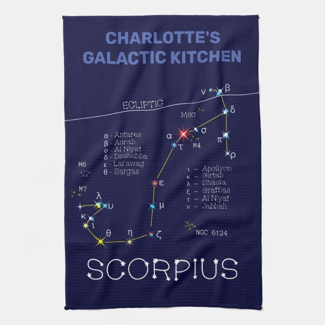 Zodiac Constellation Scorpius Tea Towel (Vertical)