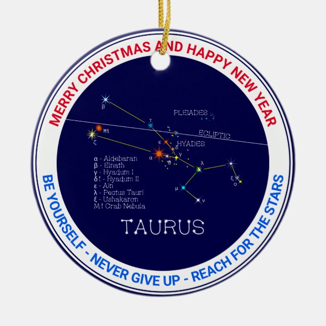 Zodiac Constellation Taurus Ceramic Tree Decoration (Front)