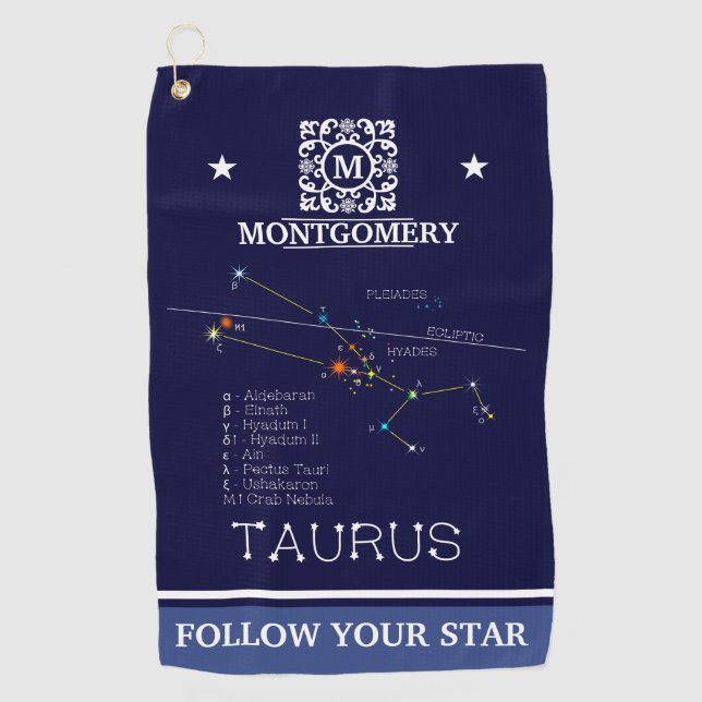 Zodiac Constellation Taurus Golf Towel (Front)