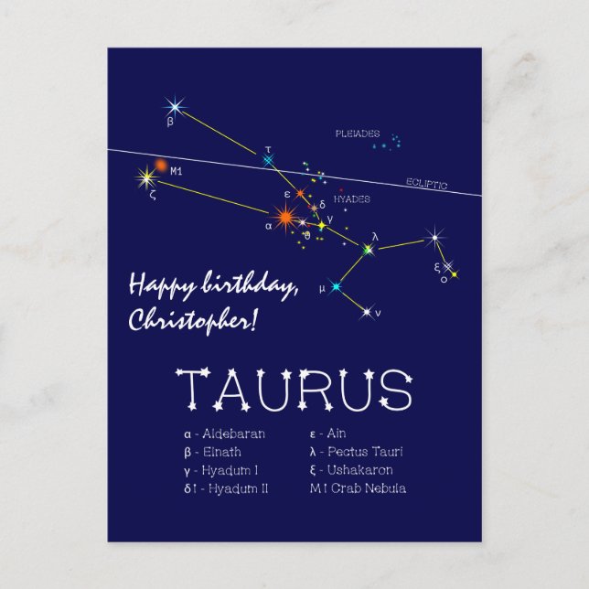 Zodiac Constellation Taurus Postcard (Front)