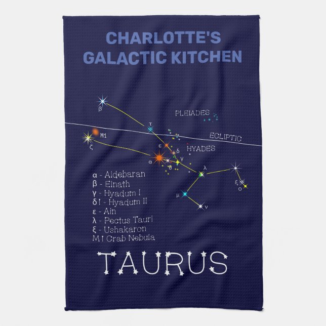 Zodiac Constellation Taurus Tea Towel (Vertical)