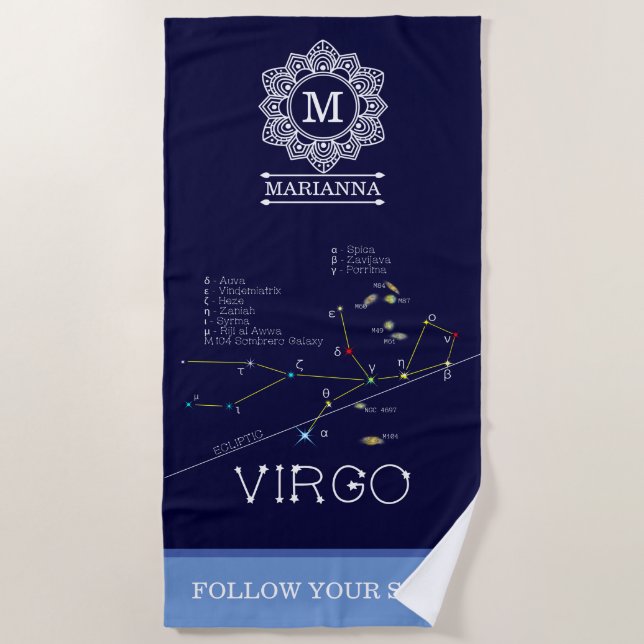 Zodiac Constellation Virgo Beach Towel (Front)