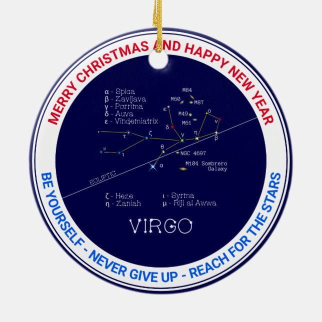 Zodiac Constellation Virgo Ceramic Tree Decoration (Back)