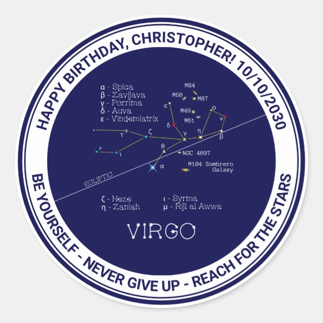 Zodiac Constellation Virgo Classic Round Sticker (Front)