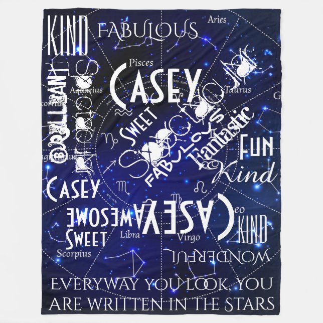 Zodiac Constellations Personalise Name and Words Fleece Blanket (Front)