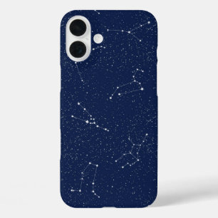Zodiac Constellations with a Dark Blue Starry Sky iPhone 16 Plus Case
