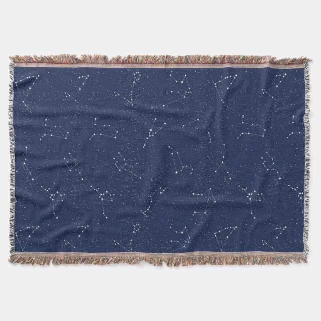 Zodiac Constellations with a Dark Blue Starry Sky Throw Blanket (Front)