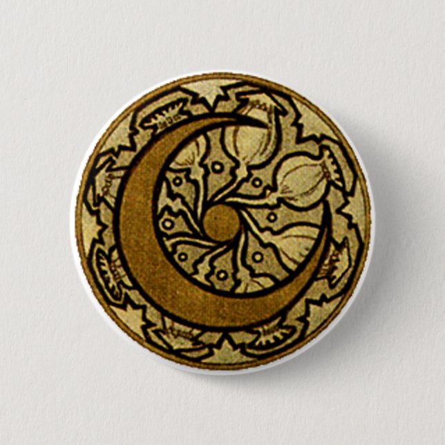 Zodiac Crescent Moon Mucha  6 Cm Round Badge (Front)