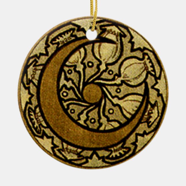 Zodiac Crescent Moon Mucha  Ceramic Tree Decoration (Front)