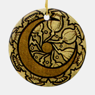 Zodiac Crescent Moon Mucha Ceramic Tree Decoration