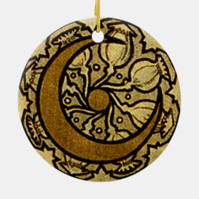 Zodiac Crescent Moon Mucha  Ceramic Tree Decoration (Back)