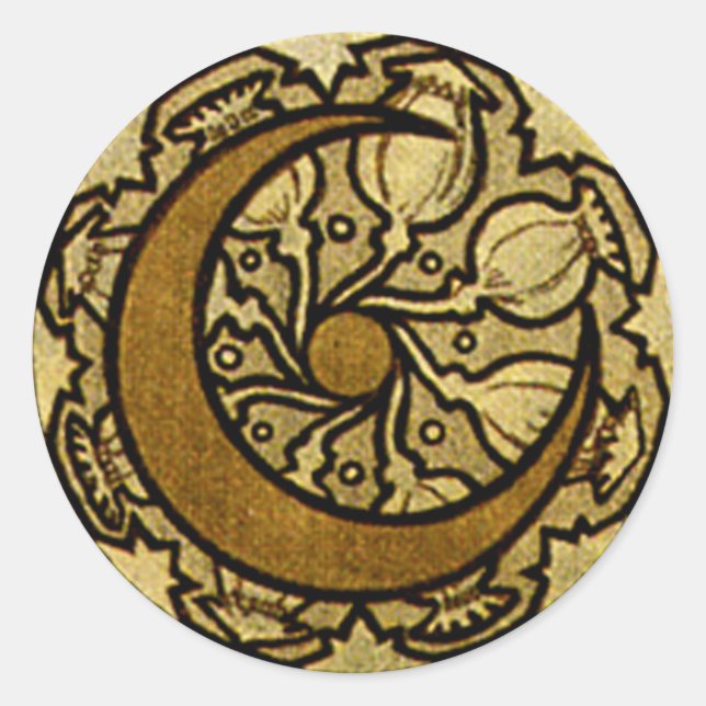 Zodiac Crescent Moon Mucha  Classic Round Sticker (Front)
