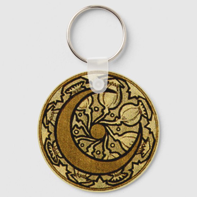 Zodiac Crescent Moon Mucha  Key Ring (Front)