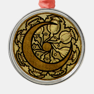 Zodiac Crescent Moon Mucha  Metal Tree Decoration