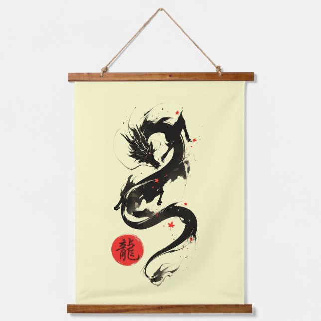 zodiac Dragon ink art sumi-e Hanging Tapestry (Front)