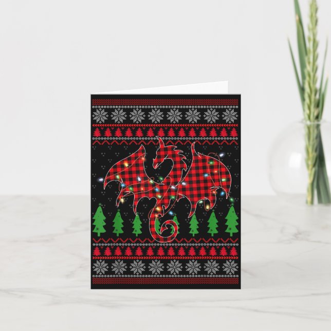 Zodiac Dragon Ugly Sweater Christmas Lights Dragon Card (Front)