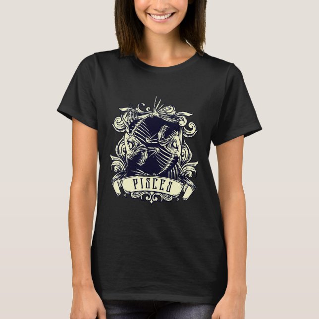 Zodiac Evil 2 Fish Skeleton Occult T-Shirt (Front)