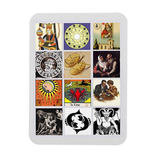 Zodiac Fortune Teller Tarot Card Art Collage  Magnet (Vertical)