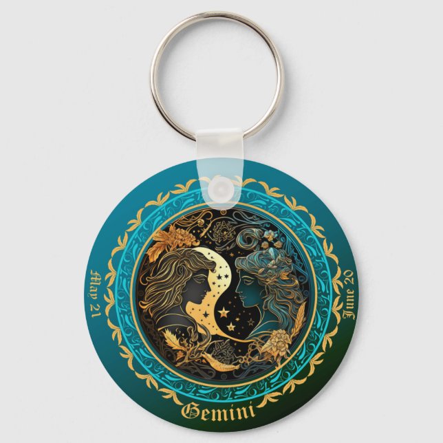 Zodiac Gemini Customise NAME, DATE Key Ring (Front)