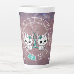Zodiac Gemini Cute Cat Wheel Planet Astrology Latte Mug