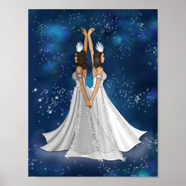 Zodiac Gemini Goddess in Blue Celestial Space Poster (Front)