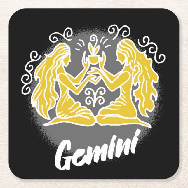 Zodiac Gemini Square Paper Coaster (Front)